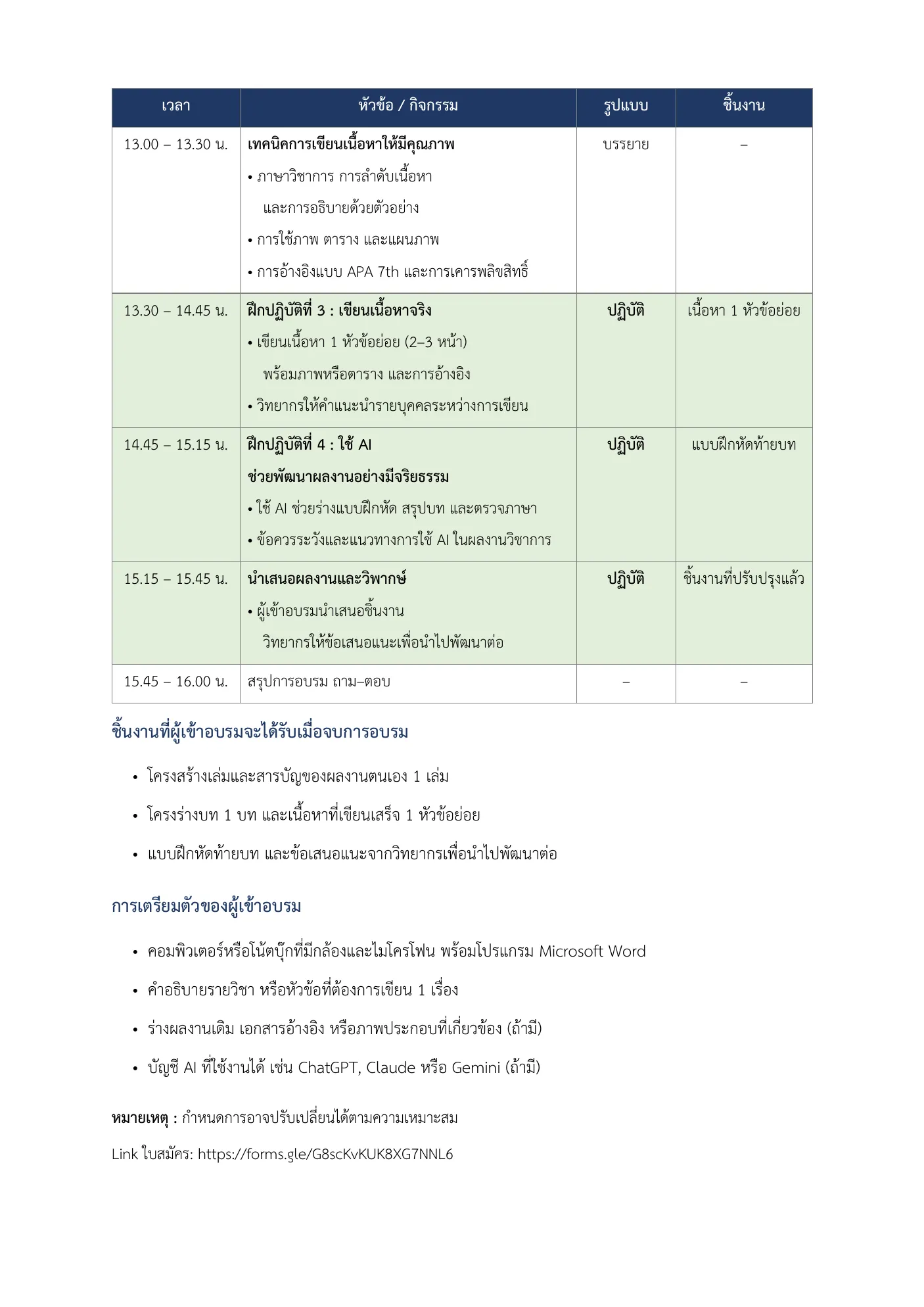 อบรมเชิงปฏิบัติการ เทคนิคการเขียนหนังสือ ตำรา เอกสารคำสอน เอกสารประกอบการสอน และเอกสารประกอบการเรียน หน้า 2